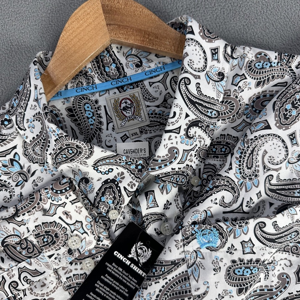 Cinch Shirt Mens 2XL White Blue Colorful Paisley Cowboy Western Rodeo New